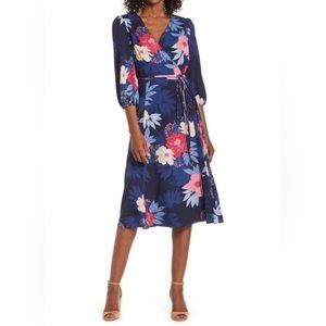Eliza J Faux Wrap Floral Print Navy Floral Dress